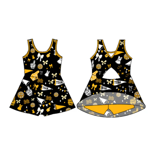 7.11 Preorder (moq 5)Baby Girls Sleeveless Black Cheerleader Team Shorts Team Dresses