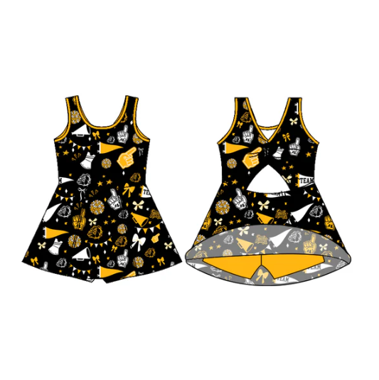 7.11 Preorder (moq 5)Baby Girls Sleeveless Black Dog Bows Shorts Team Dresses