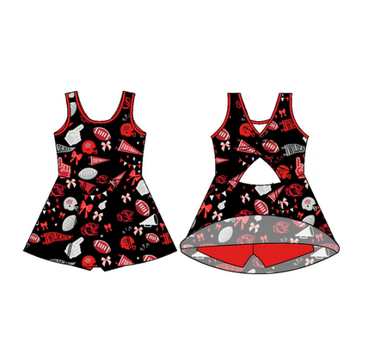 7.11 Preorder (moq 5)Baby Girls Sleeveless Wildcats Football Bows Shorts Team Dresses