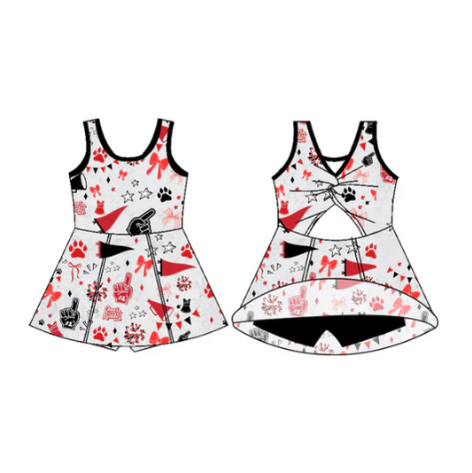 7.11 Preorder (moq 5)Baby Girls Sleeveless Grey Cheerleaders Bows Shorts Team Dresses