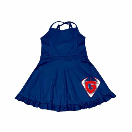 7.11 Preorder (moq 5)Baby Girls Navy Strap G Shorts Ruffle Team Knee Length Dresses