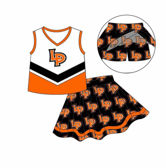 7.11 Preorder (moq 5)Baby Girls Orange LP team Top Skirt Skort Sets