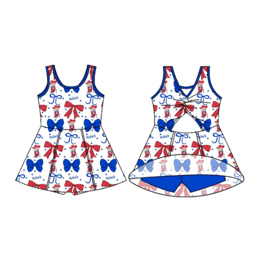 7.11 Preorder (moq 5)Baby Girls Sleeveless Rebels Bows Shorts Team Knee Length Dresses