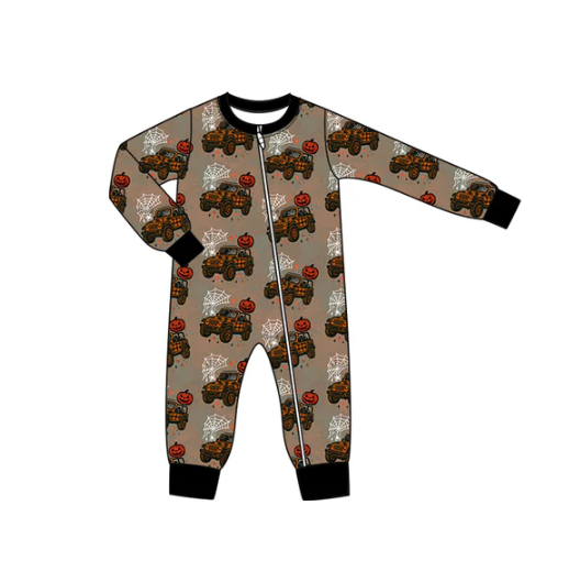 7.12 Preorder moq 5 Baby Infant Boys Long Sleeves Ghost Pumpkins Trucks Plaid Zipper Romper