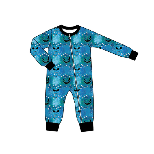 7.12 Preorder moq 5 Baby Infant Boys Long Sleeves Hot Blue Lights Ghosts Plaid Zipper Romper