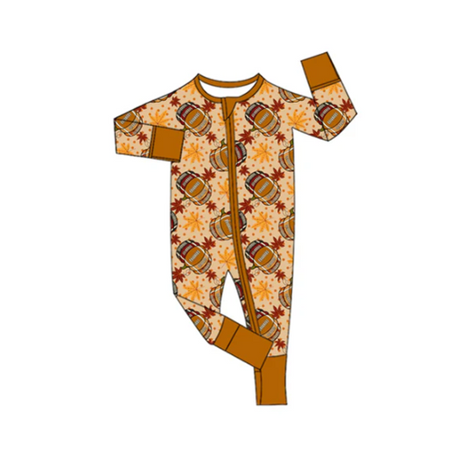 7.12 Preorder moq 5 Baby Infant Boys Long Sleeves Football Pumpkins Plaid Zipper Romper