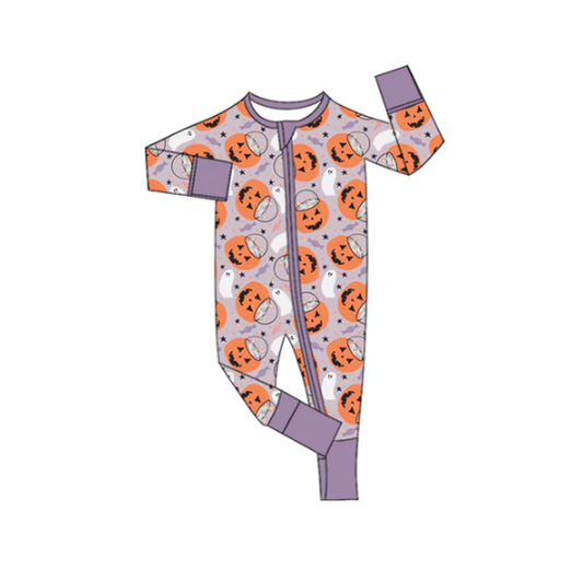 7.12 Preorder moq 5 Baby Infant Boys Long Sleeves Ghost Pumpkins Stars Plaid Zipper Romper