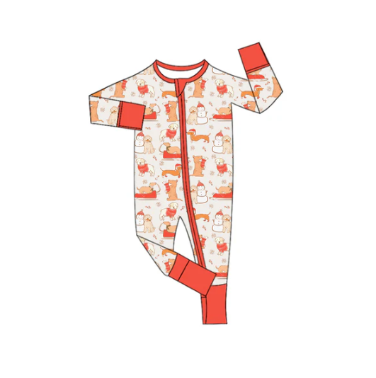 7.12 Preorder moq 5 Baby Infant Boys Long Sleeves Snowman Dogs Plaid Zipper Rompers