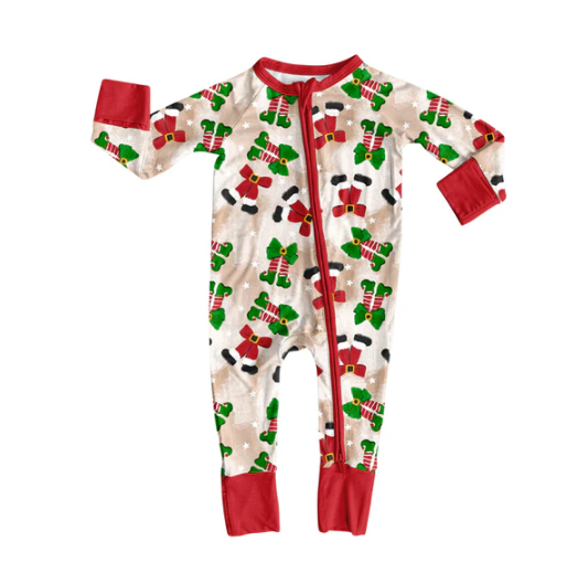 7.12 Preorder moq 5 Baby Infant Boys Long Sleeves Red Green Socks Plaid Zipper Rompers