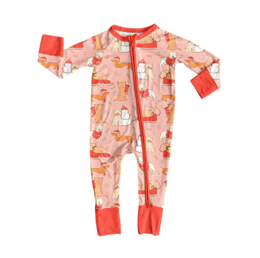 7.12 Preorder moq 5 Baby Infant Girls Long Sleeves Snowman Dogs Plaid Zipper Rompers