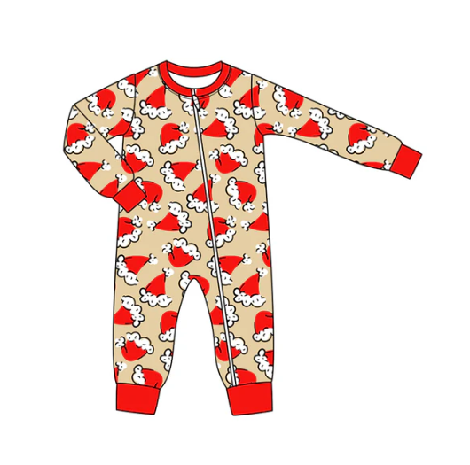 7.12 Preorder moq 5 Baby Infant Boys Long Sleeves Red Christmas Hats Plaid Zipper Rompers