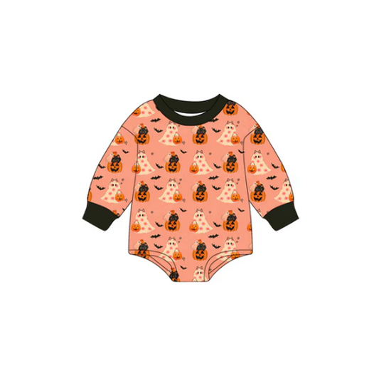 7.12 Preorder moq 5 Baby Infant Boys Long Sleeves Ghost Pumpkins Bats Plaid Rompers