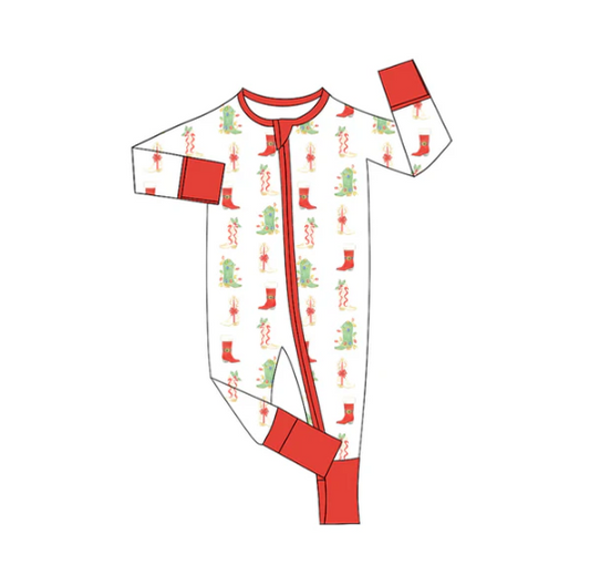 7.12 Preorder moq 5 Baby Infant Boys Long Sleeves Holly Boots Plaid Zipper Rompers