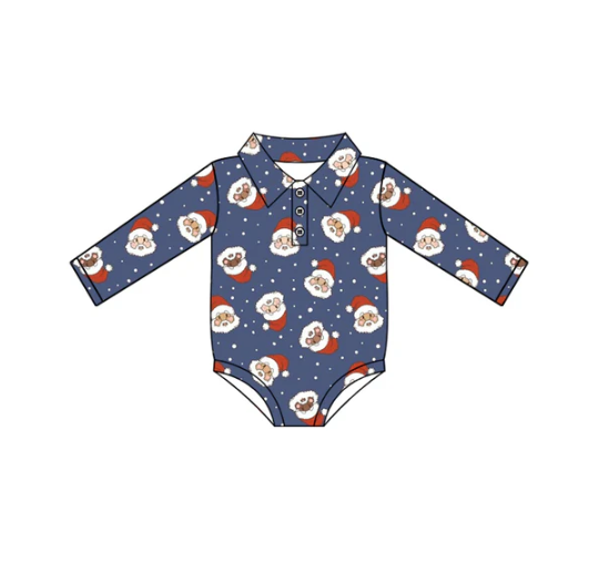 7.12 Preorder moq 5 Baby Infant Boys Long Sleeves Blue Santa Plaid Button Rompers