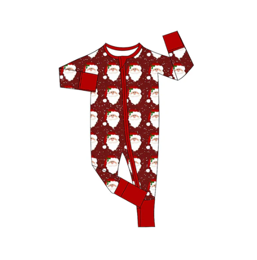 7.12 Preorder moq 5 Baby Infant Boys Long Sleeves Red Santa Plaid Zipper Rompers