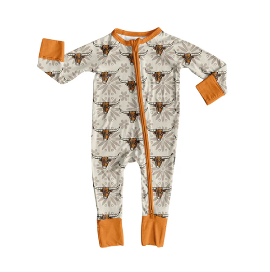 7.12 Preorder moq 5 Baby Infant Boys Long Sleeves Flowers Bull Skulls Plaid Zipper Rompers