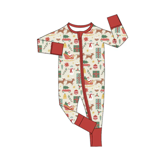 7.12 Preorder moq 5 Baby Infant Boys Long Sleeves Deer Santa Snowman Christmas Zipper Rompers