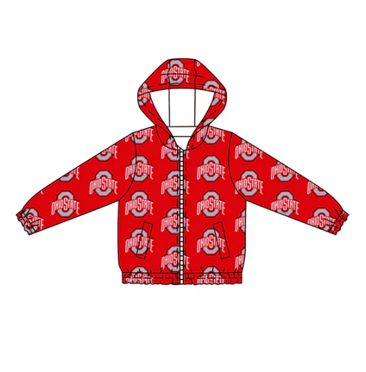 7.14 Preorder (moq 5)Baby Boys Long Sleeves Red Ohiostate Plaid Pockets Zipper Hoodies Top