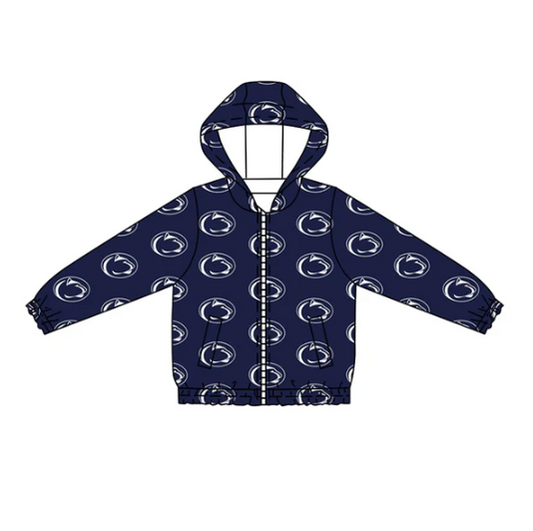 7.14 Preorder (moq 5)Baby Boys Long Sleeves Navy Leopard Plaid Pockets Zipper Hoodies Top