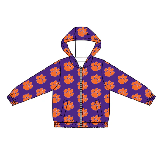 7.14 Preorder (moq 5)Baby Boys Long Sleeves Purple Pawl Plaid Pockets Zipper Hoodies Top
