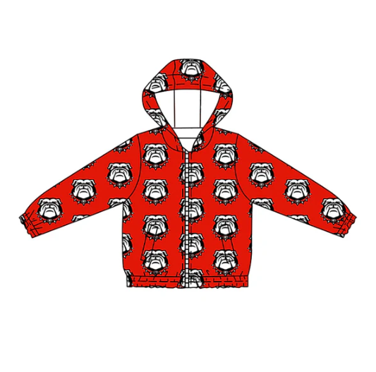 7.14 Preorder (moq 5)Baby Boys Long Sleeves Red Bulldogs Plaid Pockets Zipper Hoodies Top