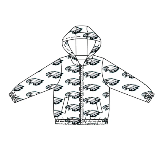 7.14Preorder (moq 5)Baby Boys Long Sleeves Eagles Plaid Pockets Zipper Hoodies Top