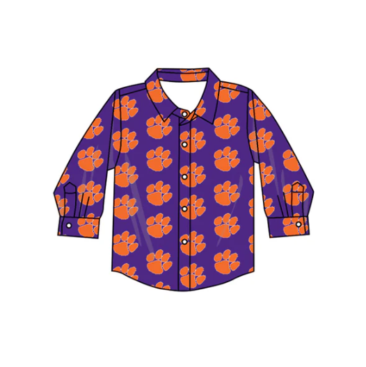 7.14 Preorder (moq 5)Baby Boys Long Sleeves Purple Pawl Plaid Team Zipper Shirts Top