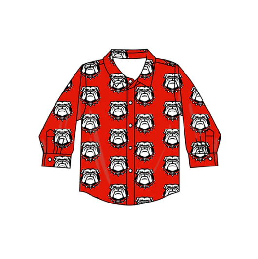 7.14 Preorder (moq 5)Baby Boys Long Sleeves Red Bulldogs Plaid Team Zipper Shirts Top