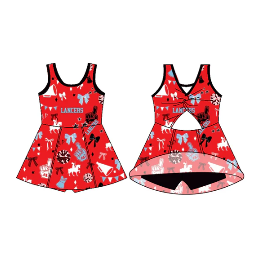 7.15 Preorder (moq 5)Baby Girls Sleeveless Red Lancers Football Team Shorts Team Dresses