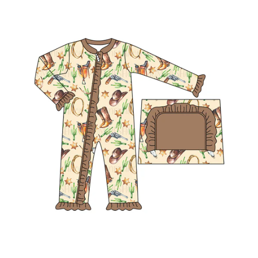 7.15 Preorder moq 5 Baby Infant Girls Long Sleeves Boots Hats Hunting Ruffle Zipper Romper