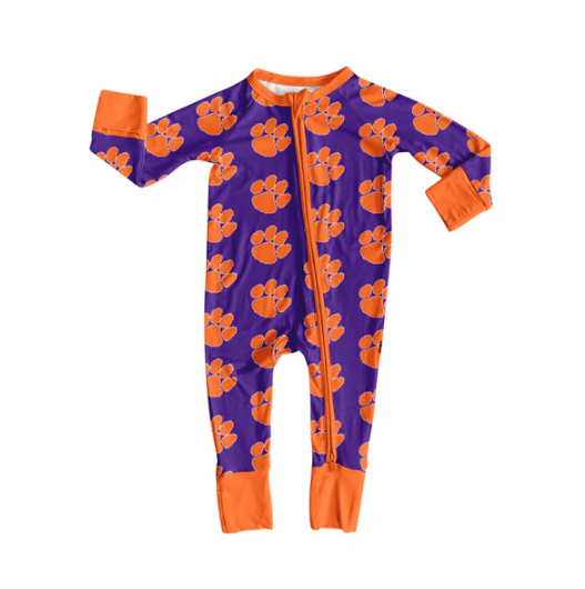 7.15 Preorder moq 5 Baby Infant Boys Purple Long Sleeves Pawl Plaid Zipper Romper
