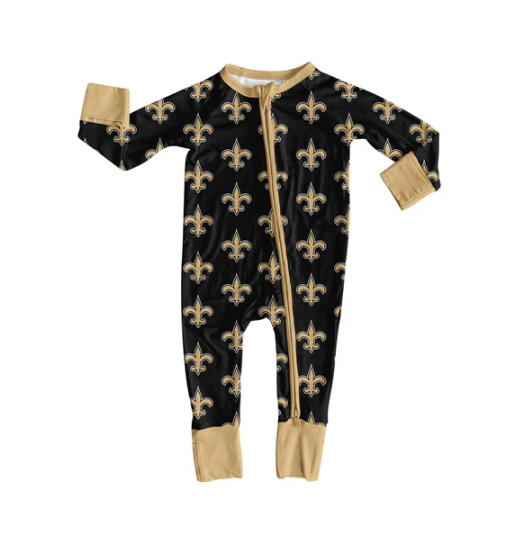 7.15 Preorder moq 5 Baby Infant Boys Black Long Sleeves Trident Plaid Zipper Romper
