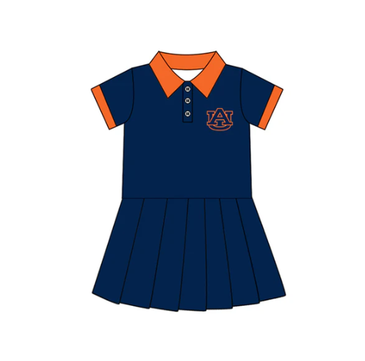 7.16 Preorder (moq 5)Baby Girls Navy Short Sleeves Button AU Team Shorts Knee Length Dresses