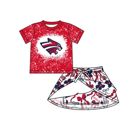 7.16 Preorder (moq 5)Baby Girls Red new Wildcats Top Bows Skorts Team Sets