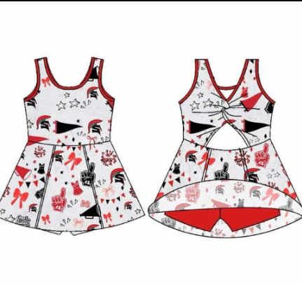 7.16 Preorder (moq 5)Baby Girls Sleeveless Cheer Stars Spartans Football Team Shorts Dresses