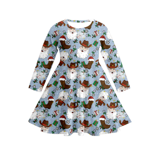 7.17 Preorder (moq 5)Baby Girls Long Sleeves Bows Candy Cane Santa Plaid Knee Length Dresses