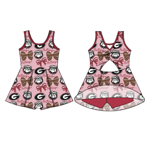 7.18 Preorder (moq 5)Baby Girls Sleeveless Bulldogs Footballs G Shorts Team Knee Length Dress