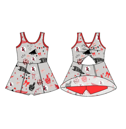 7.18 Preorder (moq 5)Baby Girls Sleeveless Wolves Bow Team Shorts Team Dresses