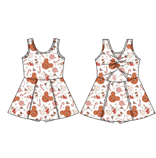 7.18 Preorder (moq 5)Baby Girls Sleeveless Mouse Cookie Candy Cane Shorts Knee Length Dresses