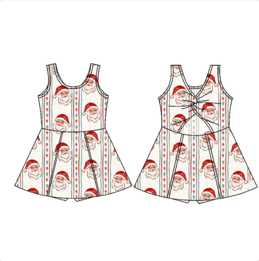7.18 Preorder (moq 5)Baby Girls Sleeveless Santa Snowflake Stripes Shorts Knee Length Dresses