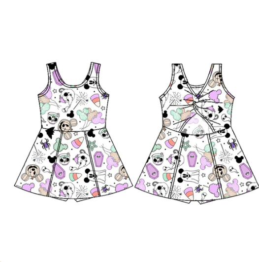 7.18Preorder (moq 5)Baby Girls Sleeveless Mouse Balloons Candy Shorts Knee Length Dresses