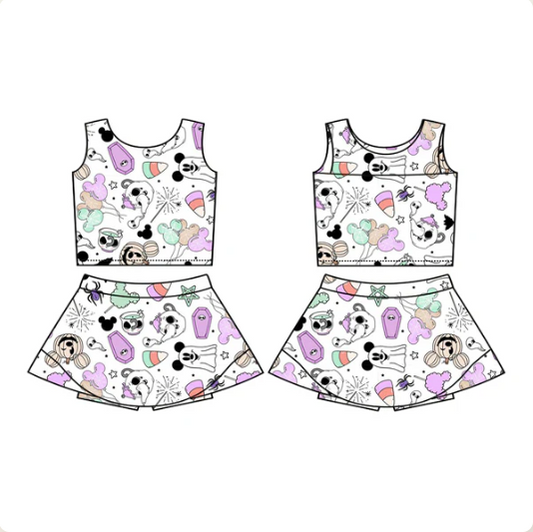 7.18 Preorder (moq 5)Baby Girls Sleeveless Mouse Balloons Candy Vest Top Skorts Set