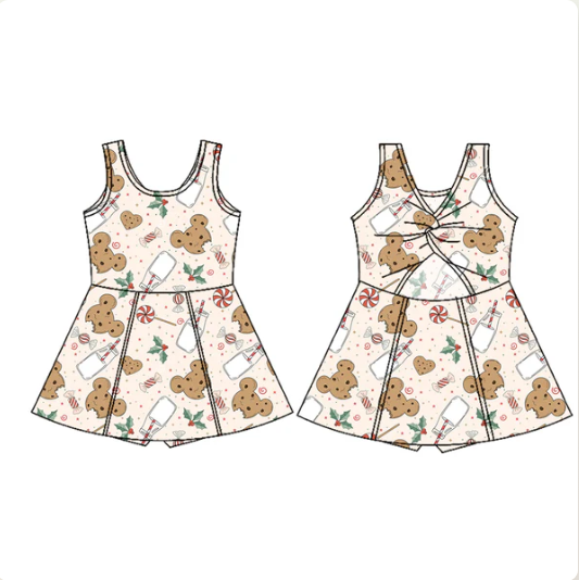 7.18 Preorder (moq 5)Baby Girls Sleeveless Mouse Cookie Milk Holly Shorts Knee Length Dresses