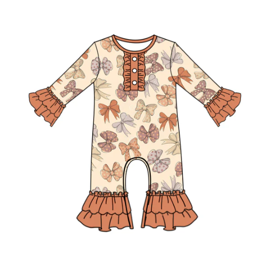 7.19 Preorder moq 5 Baby Girls Long Sleeves Button Colorful Bows Plaid Ruffle Pant Rompers