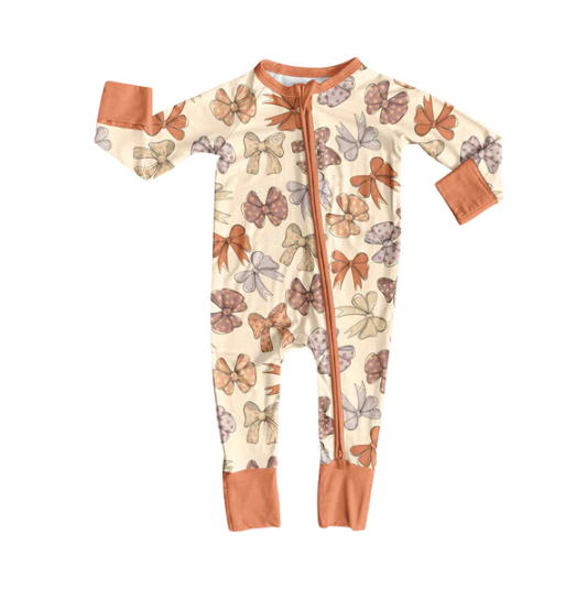 7.19 Preorder moq 5 Baby Girls Long Sleeves Colorful Bows Plaid Zipper Rompers