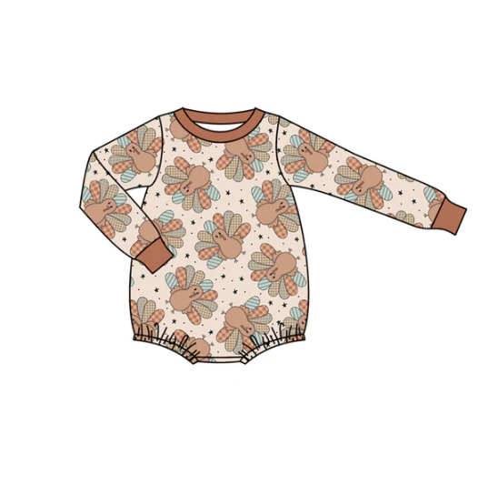 7.19Preorder moq 5 Baby Boys Long Sleeves Turkey Stars Plaid Rompers