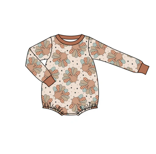 7.19Preorder moq 5 Baby Boys Long Sleeves Turkey Stars Plaid Rompers