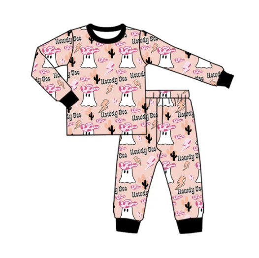 7.19 Preorder (moq 5)Baby Boys Long Sleeves Hat Ghosts Cactus Plaid Top Pants Pajamas Set