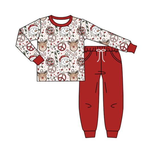 7.21 Preorder (moq 5)Baby Boys Long Sleeves Santa Deer Candy Cane Top Legging Pants Set