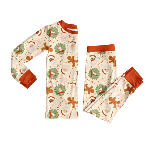 7.21 Preorder (moq 5)Baby Girls Long Sleeves Santa Candy Cane Plaid Top Pants Pajamas Set
